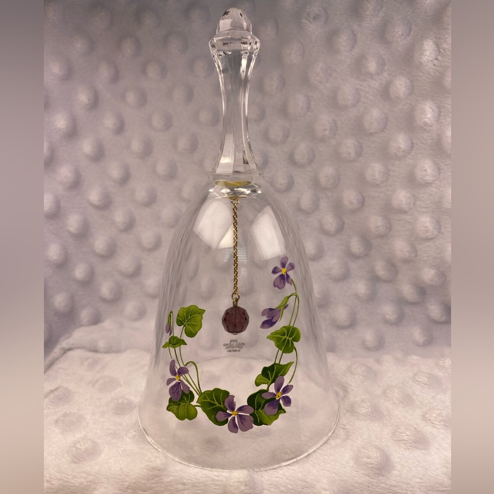 Vintage 24% Lead Crystal Avon February Birthday Bell w/ Violets and Amethyst